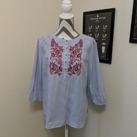 Talbots Tops - Talbots Petites Embroidered Boho Blouse